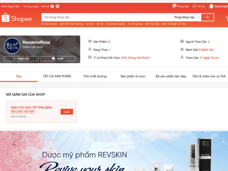 Kênh Shopee của Dược mỹ phẩm RevSkin